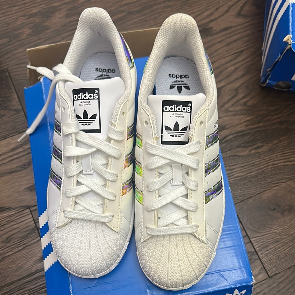 Adidas Kids White Sneakers with Colorful Stripes Eg7958